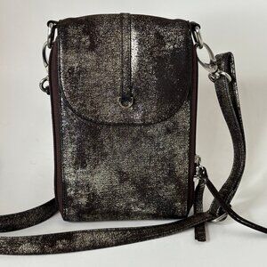 Osgoode Marley Nash Accordion Phone Pocket Crossbody Bag Burnished Metal Leather